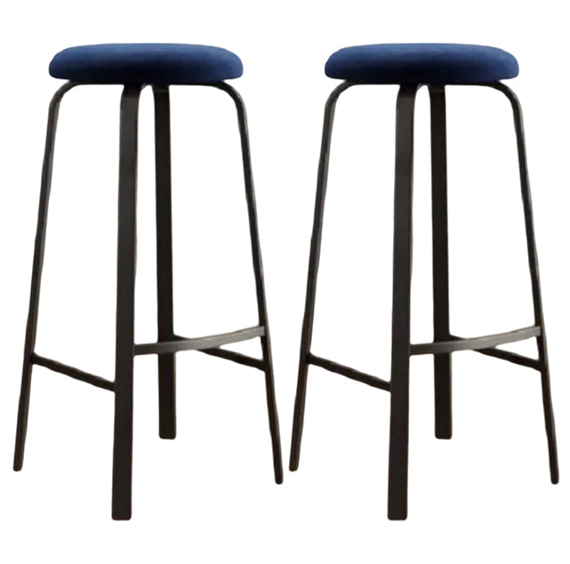 Modern Armless Backrest Counter Stool Iron Living Room Bar Stool with Cushion and Pedal Royal Blue 2 Piece Set Clearhalo 'Bar Furniture' 'Bar Stools' 'bar_stools' 'furn' 'furn_bar_stools' 'furniture_bar_stools' 'Kitchen & Dining Furniture' 'kitchen&dining_furn' 'kitchen' 'kitchen_furn' Furniture' 4513137