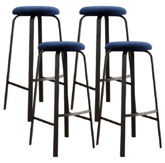 Modern Armless Backrest Counter Stool Iron Living Room Bar Stool with Cushion and Pedal Royal Blue 4 Piece Set Clearhalo 'Bar Furniture' 'Bar Stools' 'bar_stools' 'furn' 'furn_bar_stools' 'furniture_bar_stools' 'Kitchen & Dining Furniture' 'kitchen&dining_furn' 'kitchen' 'kitchen_furn' Furniture' 4513138