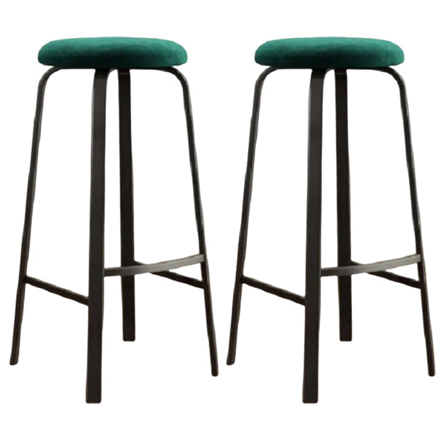 Modern Armless Backrest Counter Stool Iron Living Room Bar Stool with Cushion and Pedal Dark Green 2 Piece Set Clearhalo 'Bar Furniture' 'Bar Stools' 'bar_stools' 'furn' 'furn_bar_stools' 'furniture_bar_stools' 'Kitchen & Dining Furniture' 'kitchen&dining_furn' 'kitchen' 'kitchen_furn' Furniture' 4513140