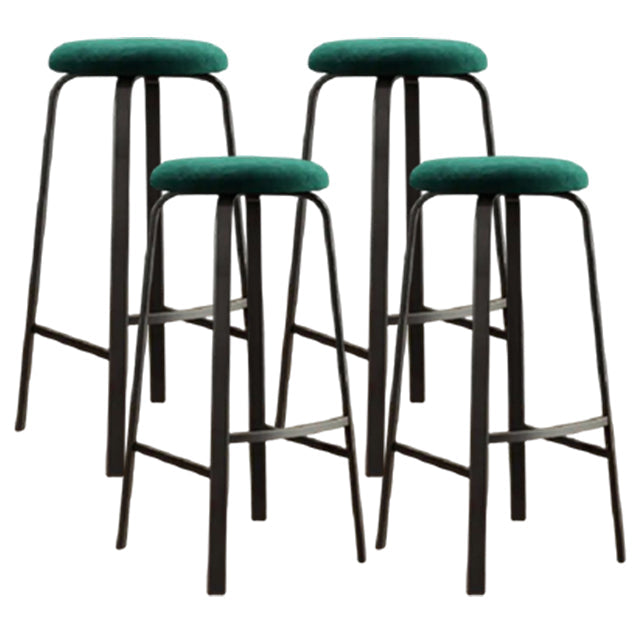 Modern Armless Backrest Counter Stool Iron Living Room Bar Stool with Cushion and Pedal Dark Green 4 Piece Set Clearhalo 'Bar Furniture' 'Bar Stools' 'bar_stools' 'furn' 'furn_bar_stools' 'furniture_bar_stools' 'Kitchen & Dining Furniture' 'kitchen&dining_furn' 'kitchen' 'kitchen_furn' Furniture' 4513141