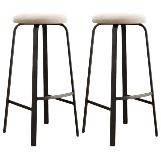 Modern Armless Backrest Counter Stool Iron Living Room Bar Stool with Cushion and Pedal Off-White 2 Piece Set Clearhalo 'Bar Furniture' 'Bar Stools' 'bar_stools' 'furn' 'furn_bar_stools' 'furniture_bar_stools' 'Kitchen & Dining Furniture' 'kitchen&dining_furn' 'kitchen' 'kitchen_furn' Furniture' 4513143