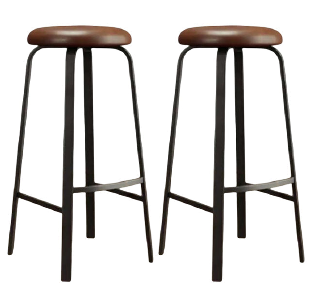 Modern Armless Backrest Counter Stool Iron Living Room Bar Stool with Cushion and Pedal Brown 2 Piece Set Clearhalo 'Bar Furniture' 'Bar Stools' 'bar_stools' 'furn' 'furn_bar_stools' 'furniture_bar_stools' 'Kitchen & Dining Furniture' 'kitchen&dining_furn' 'kitchen' 'kitchen_furn' Furniture' 4513146