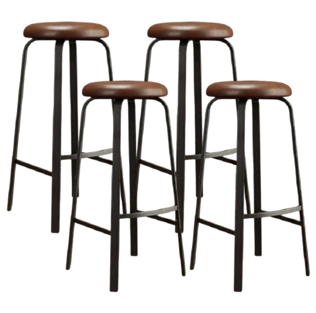 Modern Armless Backrest Counter Stool Iron Living Room Bar Stool with Cushion and Pedal Brown 4 Piece Set Clearhalo 'Bar Furniture' 'Bar Stools' 'bar_stools' 'furn' 'furn_bar_stools' 'furniture_bar_stools' 'Kitchen & Dining Furniture' 'kitchen&dining_furn' 'kitchen' 'kitchen_furn' Furniture' 4513147