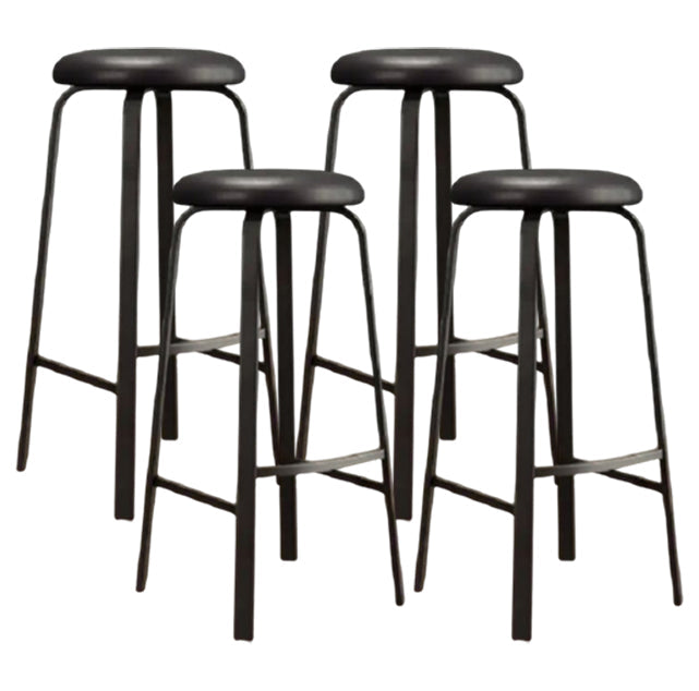 Modern Armless Backrest Counter Stool Iron Living Room Bar Stool with Cushion and Pedal Gloss Black 4 Piece Set Clearhalo 'Bar Furniture' 'Bar Stools' 'bar_stools' 'furn' 'furn_bar_stools' 'furniture_bar_stools' 'Kitchen & Dining Furniture' 'kitchen&dining_furn' 'kitchen' 'kitchen_furn' Furniture' 4513153