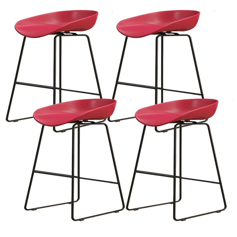 Modern Style Iron Bar Stool with Footrest Nordic Style Tavern Simple Bar Stool Red 4 Piece Set Short Stool(18"H) Clearhalo 'Bar Furniture' 'Bar Stools' 'bar_stools' 'furn' 'furn_bar_stools' 'furniture_bar_stools' 'Kitchen & Dining Furniture' 'kitchen&dining_furn' 'kitchen' 'kitchen_furn' Furniture' 4513195