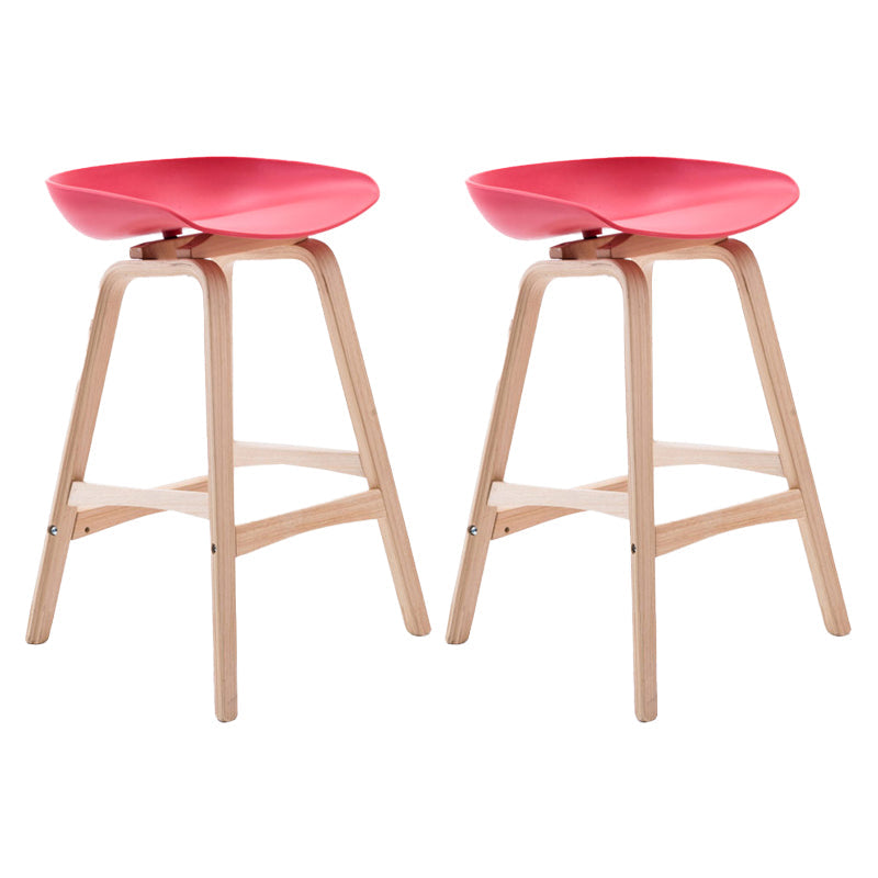 Scandinavia Style Bar-stool Wooden Legs PP Seat for Restaurant Bar Red 2 Piece Set Counter Stool(26"H) Clearhalo 'Bar Furniture' 'Bar Stools' 'bar_stools' 'furn' 'furn_bar_stools' 'furniture_bar_stools' 'Kitchen & Dining Furniture' 'kitchen&dining_furn' 'kitchen' 'kitchen_furn' Furniture' 4514727
