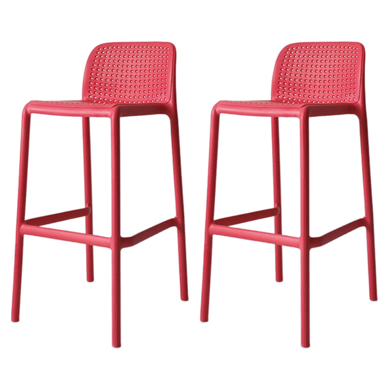 Modern Counter Bar Stool Plastic Armless Bar Stool with Footrest and Backrest Red 2 Piece Set Clearhalo 'Bar Furniture' 'Bar Stools' 'bar_stools' 'furn' 'furn_bar_stools' 'furniture_bar_stools' 'Kitchen & Dining Furniture' 'kitchen&dining_furn' 'kitchen' 'kitchen_furn' Furniture' 4517289