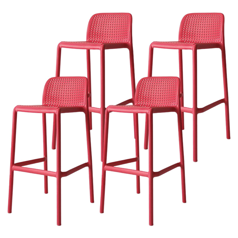 Modern Counter Bar Stool Plastic Armless Bar Stool with Footrest and Backrest Red 4 Piece Set Clearhalo 'Bar Furniture' 'Bar Stools' 'bar_stools' 'furn' 'furn_bar_stools' 'furniture_bar_stools' 'Kitchen & Dining Furniture' 'kitchen&dining_furn' 'kitchen' 'kitchen_furn' Furniture' 4517290