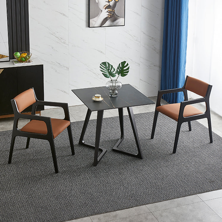 Double Pedestal Stone Dinning Table Industrial Style Furniture for Indoor Square 27.6"L x 27.6"W x 29.5"H Without Chairs Clearhalo ' dining_table' 'Dining Tables & Seating' 'Dining Tables' 'furn' 'furn_dining_table' 'Furniture' 'furniture_dining_table' 'Kitchen & Dining Furniture' 'kitchen&dining_furn' 'kitchen' 'kitchen_dining_table' 4522920