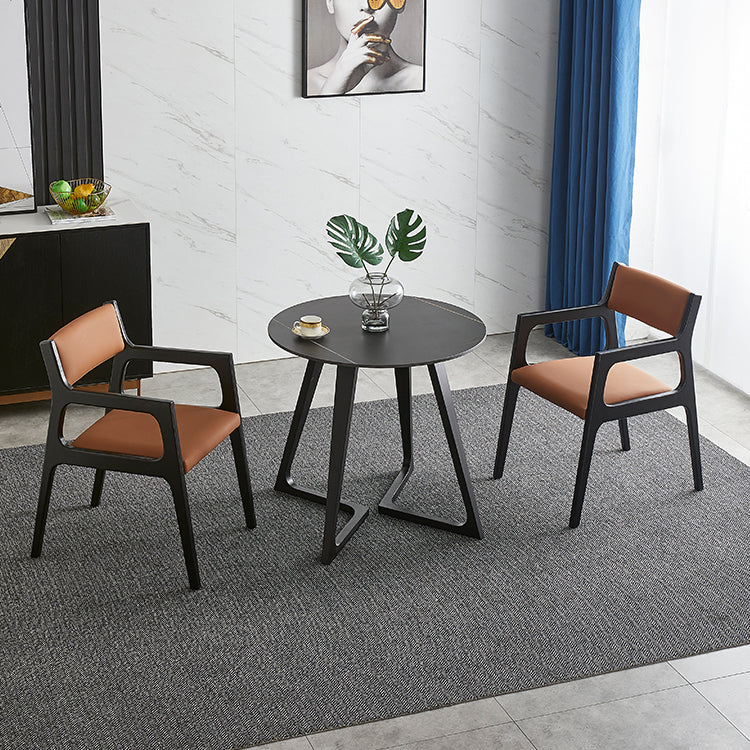 Double Pedestal Stone Dinning Table Industrial Style Furniture for Indoor Round 27.6"L x 27.6"W x 29.5"H Without Chairs Clearhalo ' dining_table' 'Dining Tables & Seating' 'Dining Tables' 'furn' 'furn_dining_table' 'Furniture' 'furniture_dining_table' 'Kitchen & Dining Furniture' 'kitchen&dining_furn' 'kitchen' 'kitchen_dining_table' 4522921