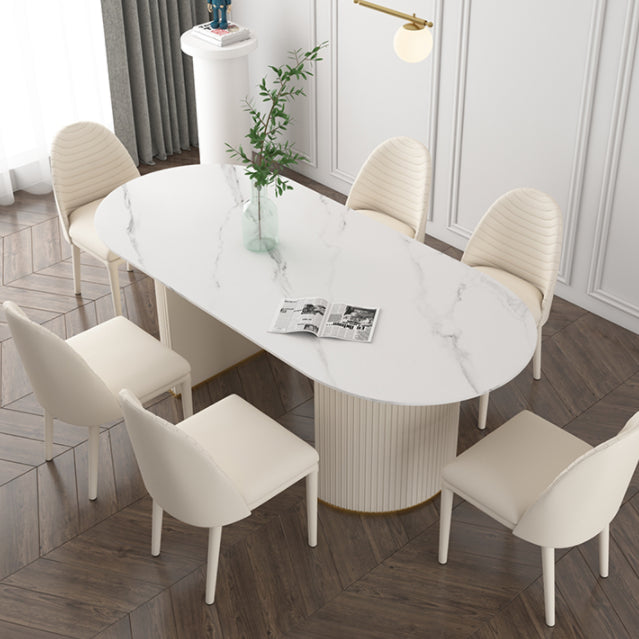 Oval Double Pedestal Modern Dining Table Sintered Stone Fixed Table for Kitchen White 63"L x 35.4"W x 29.5"H Without Chairs Clearhalo ' dining_table' 'Dining Tables & Seating' 'Dining Tables' 'furn' 'furn_dining_table' 'Furniture' 'furniture_dining_table' 'Kitchen & Dining Furniture' 'kitchen&dining_furn' 'kitchen' 'kitchen_dining_table' 4522981