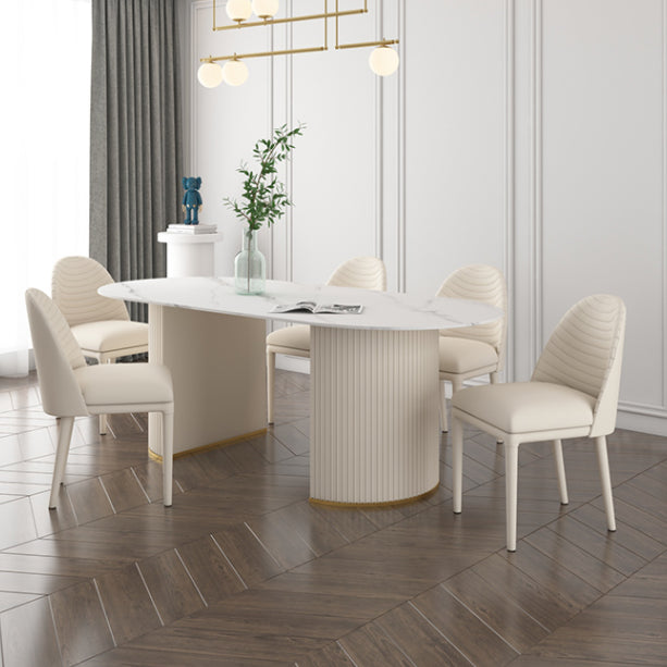 Oval Double Pedestal Modern Dining Table Sintered Stone Fixed Table for Kitchen White Without Chairs Clearhalo ' dining_table' 'Dining Tables & Seating' 'Dining Tables' 'furn' 'furn_dining_table' 'Furniture' 'furniture_dining_table' 'Kitchen & Dining Furniture' 'kitchen&dining_furn' 'kitchen' 'kitchen_dining_table' 4522982
