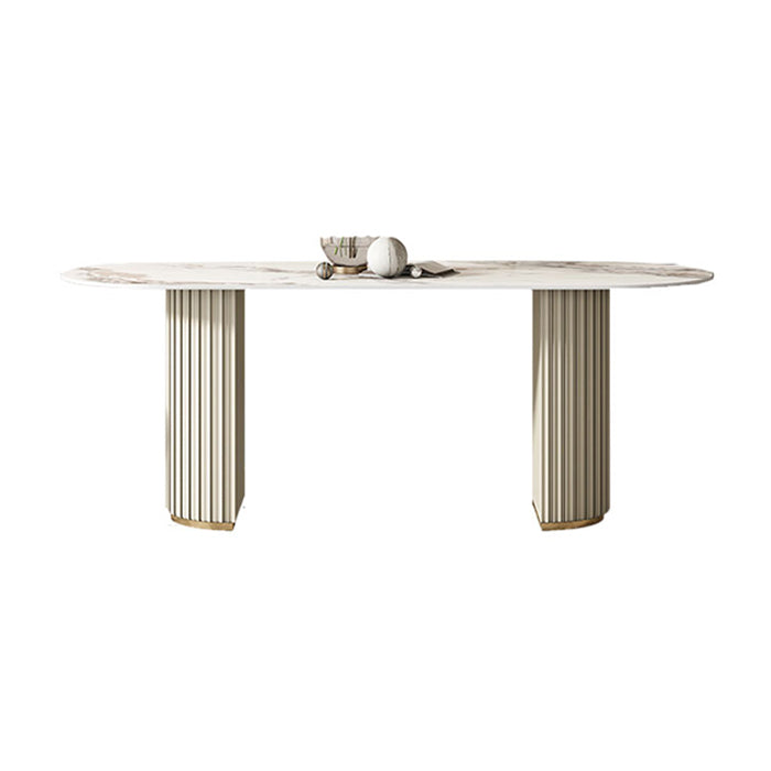 Oval Double Pedestal Modern Dining Table Sintered Stone Fixed Table for Kitchen Gray Without Chairs Clearhalo ' dining_table' 'Dining Tables & Seating' 'Dining Tables' 'furn' 'furn_dining_table' 'Furniture' 'furniture_dining_table' 'Kitchen & Dining Furniture' 'kitchen&dining_furn' 'kitchen' 'kitchen_dining_table' 4522984