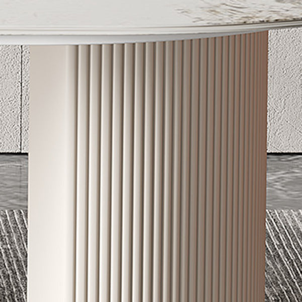 Oval Double Pedestal Modern Dining Table Sintered Stone Fixed Table for Kitchen Clearhalo ' dining_table' 'Dining Tables & Seating' 'Dining Tables' 'furn' 'furn_dining_table' 'Furniture' 'furniture_dining_table' 'Kitchen & Dining Furniture' 'kitchen&dining_furn' 'kitchen' 'kitchen_dining_table' 4522987