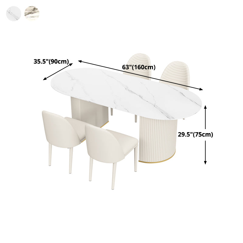 Oval Double Pedestal Modern Dining Table Sintered Stone Fixed Table for Kitchen Clearhalo ' dining_table' 'Dining Tables & Seating' 'Dining Tables' 'furn' 'furn_dining_table' 'Furniture' 'furniture_dining_table' 'Kitchen & Dining Furniture' 'kitchen&dining_furn' 'kitchen' 'kitchen_dining_table' 4522991