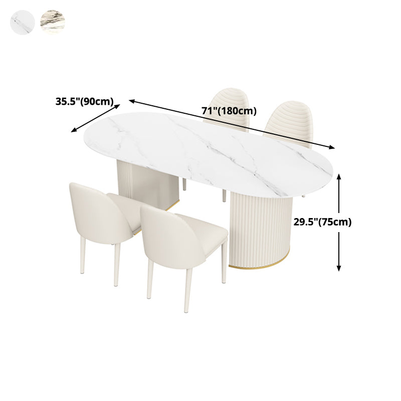 Oval Double Pedestal Modern Dining Table Sintered Stone Fixed Table for Kitchen Clearhalo ' dining_table' 'Dining Tables & Seating' 'Dining Tables' 'furn' 'furn_dining_table' 'Furniture' 'furniture_dining_table' 'Kitchen & Dining Furniture' 'kitchen&dining_furn' 'kitchen' 'kitchen_dining_table' 4522992