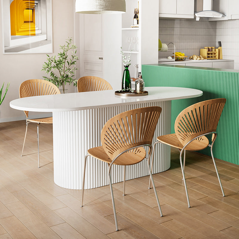 Contemporary Wood Standard Dining Table Oval Shape Kitchen Dining Table with Pedestal Base White 55.1"L x 27.6"W x 29.5"H Without Chairs Clearhalo ' dining_table' 'Dining Tables & Seating' 'Dining Tables' 'furn' 'furn_dining_table' 'Furniture' 'furniture_dining_table' 'Kitchen & Dining Furniture' 'kitchen&dining_furn' 'kitchen' 'kitchen_dining_table' 4522995