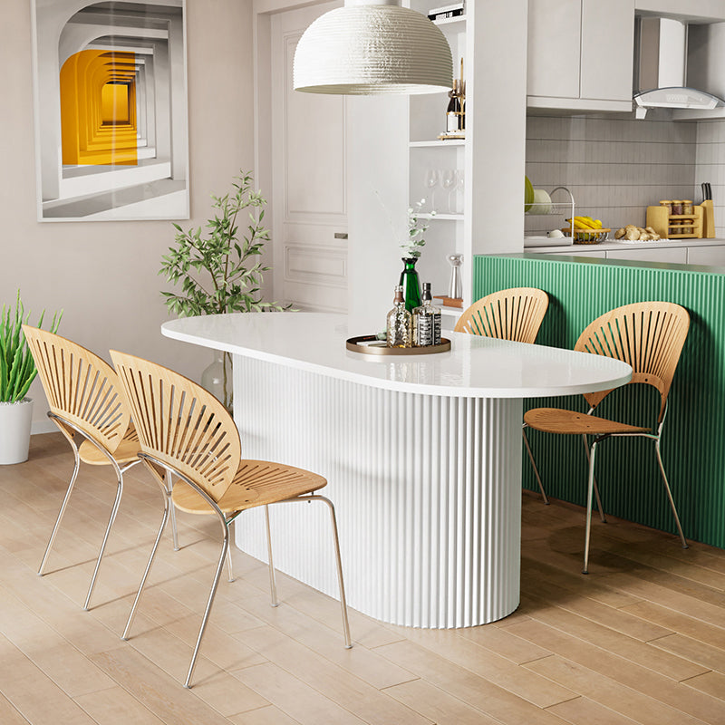 Contemporary Wood Standard Dining Table Oval Shape Kitchen Dining Table with Pedestal Base White 47.2"L x 23.6"W x 29.5"H Without Chairs Clearhalo ' dining_table' 'Dining Tables & Seating' 'Dining Tables' 'furn' 'furn_dining_table' 'Furniture' 'furniture_dining_table' 'Kitchen & Dining Furniture' 'kitchen&dining_furn' 'kitchen' 'kitchen_dining_table' 4522996