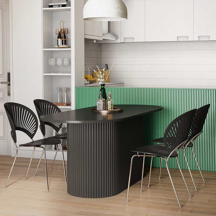 Contemporary Wood Standard Dining Table Oval Shape Kitchen Dining Table with Pedestal Base Black 63"L x 27.6"W x 29.5"H Without Chairs Clearhalo ' dining_table' 'Dining Tables & Seating' 'Dining Tables' 'furn' 'furn_dining_table' 'Furniture' 'furniture_dining_table' 'Kitchen & Dining Furniture' 'kitchen&dining_furn' 'kitchen' 'kitchen_dining_table' 4522997