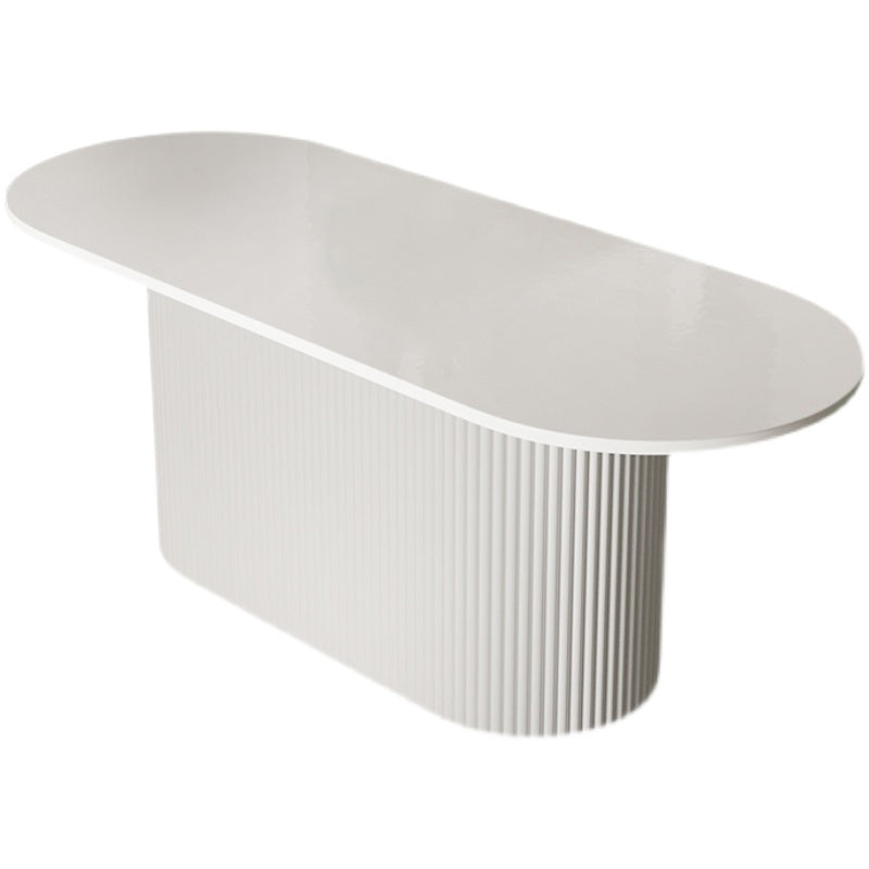 Contemporary Wood Standard Dining Table Oval Shape Kitchen Dining Table with Pedestal Base White 70.9"L x 31.5"W x 29.5"H Without Chairs Clearhalo ' dining_table' 'Dining Tables & Seating' 'Dining Tables' 'furn' 'furn_dining_table' 'Furniture' 'furniture_dining_table' 'Kitchen & Dining Furniture' 'kitchen&dining_furn' 'kitchen' 'kitchen_dining_table' 4522998