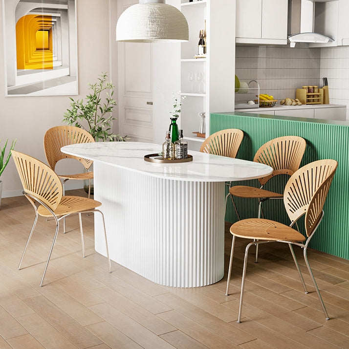 Contemporary Wood Standard Dining Table Oval Shape Kitchen Dining Table with Pedestal Base Clearhalo ' dining_table' 'Dining Tables & Seating' 'Dining Tables' 'furn' 'furn_dining_table' 'Furniture' 'furniture_dining_table' 'Kitchen & Dining Furniture' 'kitchen&dining_furn' 'kitchen' 'kitchen_dining_table' 4523007