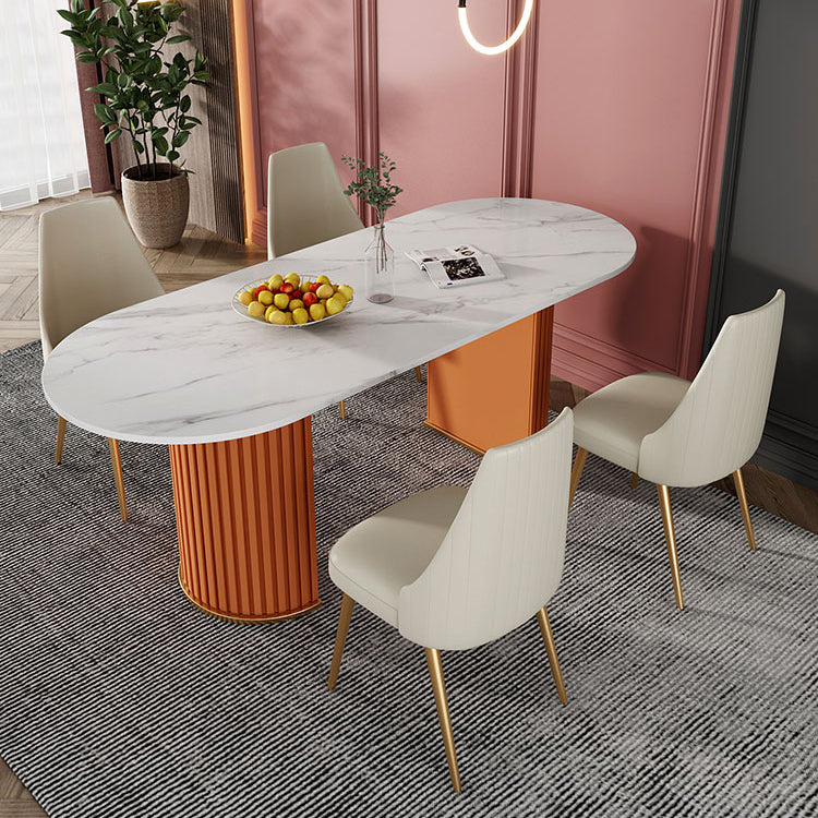 Modern White Sintered Stone Dining Table Oval Shape Standard Dining Table for Kitchen Orange 55.1"L x 31.5"W x 29.5"H Without Chairs Clearhalo ' dining_table' 'Dining Tables & Seating' 'Dining Tables' 'furn' 'furn_dining_table' 'Furniture' 'furniture_dining_table' 'Kitchen & Dining Furniture' 'kitchen&dining_furn' 'kitchen' 'kitchen_dining_table' 4523016