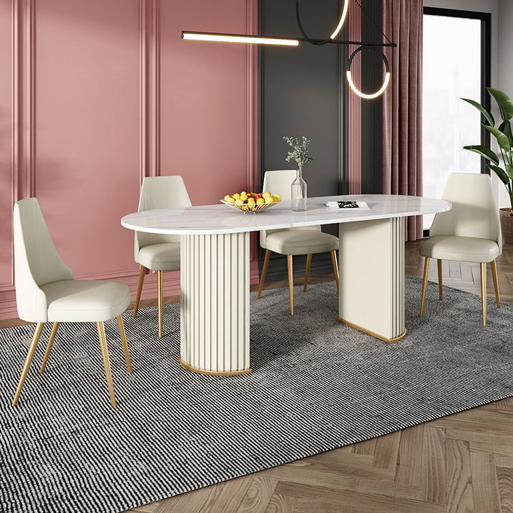 Modern White Sintered Stone Dining Table Oval Shape Standard Dining Table for Kitchen Clearhalo ' dining_table' 'Dining Tables & Seating' 'Dining Tables' 'furn' 'furn_dining_table' 'Furniture' 'furniture_dining_table' 'Kitchen & Dining Furniture' 'kitchen&dining_furn' 'kitchen' 'kitchen_dining_table' 4523023