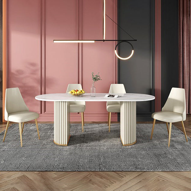 Modern White Sintered Stone Dining Table Oval Shape Standard Dining Table for Kitchen Clearhalo ' dining_table' 'Dining Tables & Seating' 'Dining Tables' 'furn' 'furn_dining_table' 'Furniture' 'furniture_dining_table' 'Kitchen & Dining Furniture' 'kitchen&dining_furn' 'kitchen' 'kitchen_dining_table' 4523024