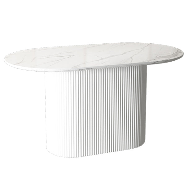 Solid Wood Base Contemporary Oval Dining Table White Top Table with Pedestal Base Stone Without Chairs Clearhalo ' dining_table' 'Dining Tables & Seating' 'Dining Tables' 'furn' 'furn_dining_table' 'Furniture' 'furniture_dining_table' 'Kitchen & Dining Furniture' 'kitchen&dining_furn' 'kitchen' 'kitchen_dining_table' 4523035
