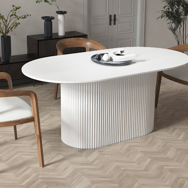 Solid Wood Base Contemporary Oval Dining Table White Top Table with Pedestal Base Clearhalo ' dining_table' 'Dining Tables & Seating' 'Dining Tables' 'furn' 'furn_dining_table' 'Furniture' 'furniture_dining_table' 'Kitchen & Dining Furniture' 'kitchen&dining_furn' 'kitchen' 'kitchen_dining_table' 4523039