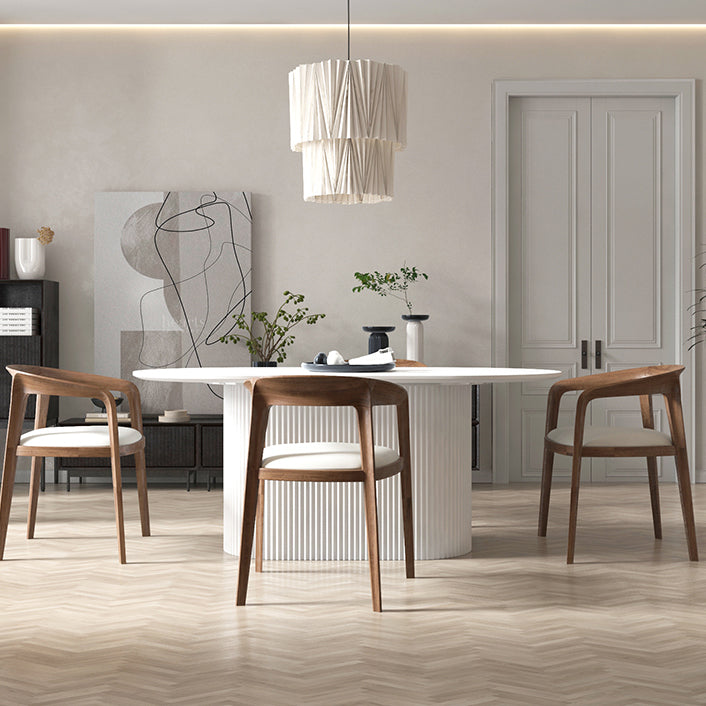 Solid Wood Base Contemporary Oval Dining Table White Top Table with Pedestal Base Clearhalo ' dining_table' 'Dining Tables & Seating' 'Dining Tables' 'furn' 'furn_dining_table' 'Furniture' 'furniture_dining_table' 'Kitchen & Dining Furniture' 'kitchen&dining_furn' 'kitchen' 'kitchen_dining_table' 4523040