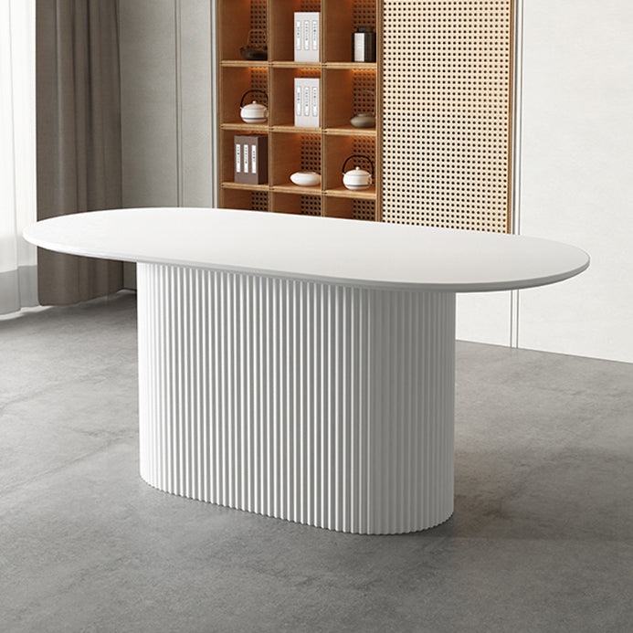 Solid Wood Base Contemporary Oval Dining Table White Top Table with Pedestal Base Clearhalo ' dining_table' 'Dining Tables & Seating' 'Dining Tables' 'furn' 'furn_dining_table' 'Furniture' 'furniture_dining_table' 'Kitchen & Dining Furniture' 'kitchen&dining_furn' 'kitchen' 'kitchen_dining_table' 4523042
