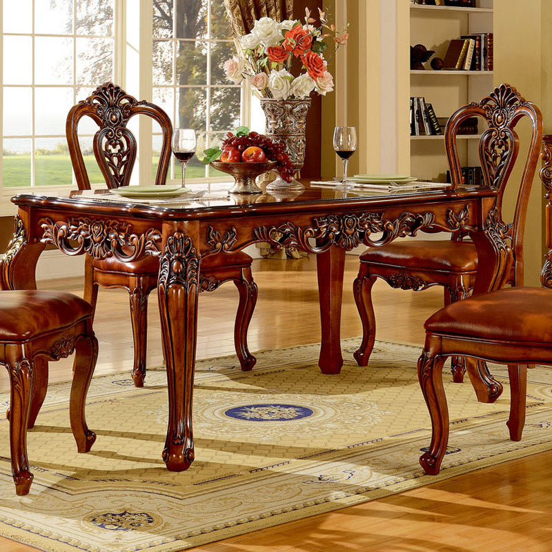 Rectangle Retro Modern Dining Table Brown Tone Fixed Table with Oakwood Solid Wood Gold 55.1"L x 33.5"W x 29.9"H Without Chairs Clearhalo ' dining_table' 'Dining Tables & Seating' 'Dining Tables' 'furn' 'furn_dining_table' 'Furniture' 'furniture_dining_table' 'Kitchen & Dining Furniture' 'kitchen&dining_furn' 'kitchen' 'kitchen_dining_table' 4523048
