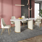 Contemporary Freeform Dining Table Sintered Stone Table with Double Pedestal Base White 63"L x 31.5"W x 29.5"H Without Chairs Clearhalo ' dining_table' 'Dining Tables & Seating' 'Dining Tables' 'furn' 'furn_dining_table' 'Furniture' 'furniture_dining_table' 'Kitchen & Dining Furniture' 'kitchen&dining_furn' 'kitchen' 'kitchen_dining_table' 4523061