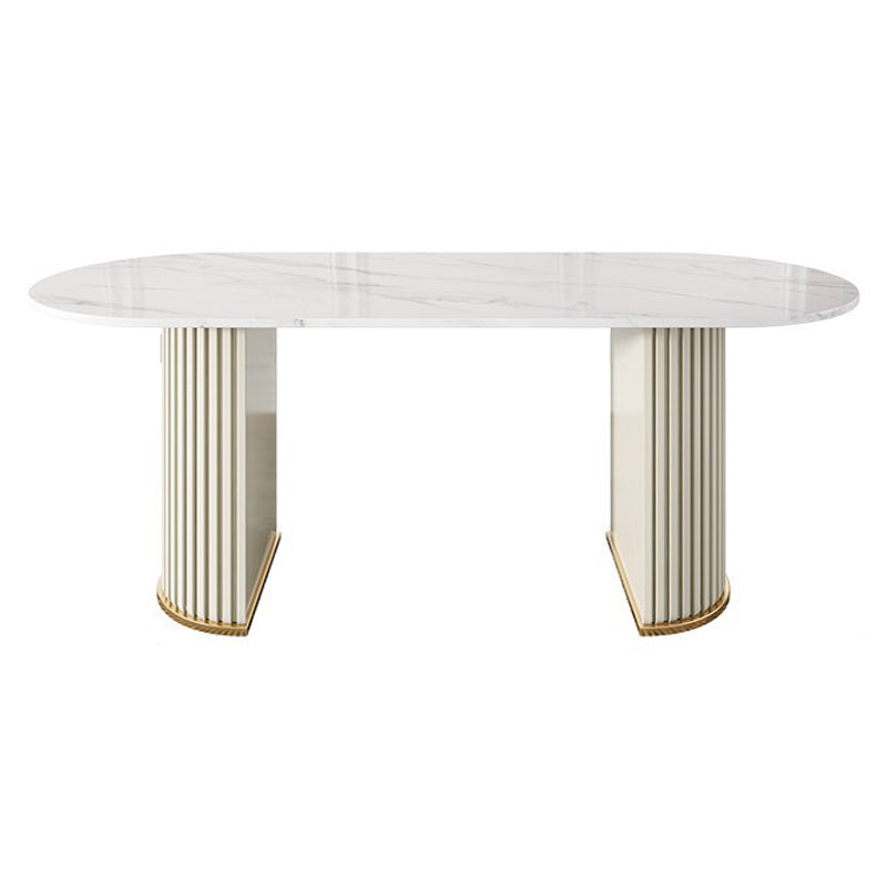 Contemporary Freeform Dining Table Sintered Stone Table with Double Pedestal Base White Without Chairs Clearhalo ' dining_table' 'Dining Tables & Seating' 'Dining Tables' 'furn' 'furn_dining_table' 'Furniture' 'furniture_dining_table' 'Kitchen & Dining Furniture' 'kitchen&dining_furn' 'kitchen' 'kitchen_dining_table' 4523063