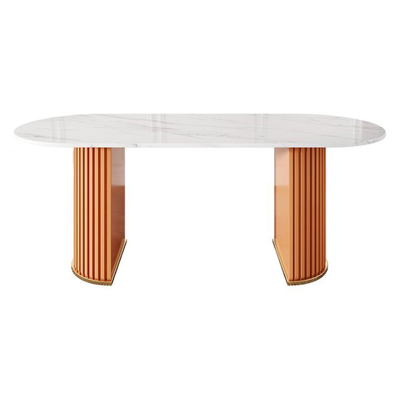 Contemporary Freeform Dining Table Sintered Stone Table with Double Pedestal Base Orange Without Chairs Clearhalo ' dining_table' 'Dining Tables & Seating' 'Dining Tables' 'furn' 'furn_dining_table' 'Furniture' 'furniture_dining_table' 'Kitchen & Dining Furniture' 'kitchen&dining_furn' 'kitchen' 'kitchen_dining_table' 4523068
