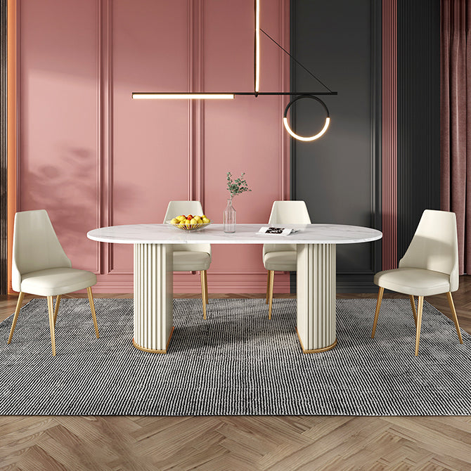Contemporary Freeform Dining Table Sintered Stone Table with Double Pedestal Base Clearhalo ' dining_table' 'Dining Tables & Seating' 'Dining Tables' 'furn' 'furn_dining_table' 'Furniture' 'furniture_dining_table' 'Kitchen & Dining Furniture' 'kitchen&dining_furn' 'kitchen' 'kitchen_dining_table' 4523069