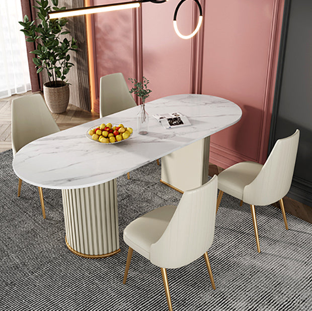 Contemporary Freeform Dining Table Sintered Stone Table with Double Pedestal Base Clearhalo ' dining_table' 'Dining Tables & Seating' 'Dining Tables' 'furn' 'furn_dining_table' 'Furniture' 'furniture_dining_table' 'Kitchen & Dining Furniture' 'kitchen&dining_furn' 'kitchen' 'kitchen_dining_table' 4523071