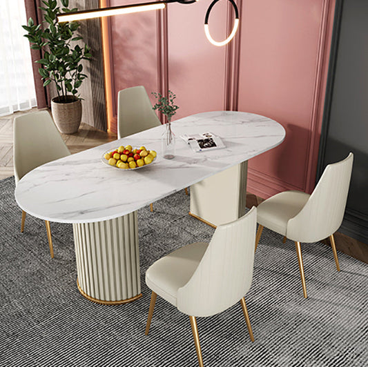 Contemporary Freeform Dining Table Sintered Stone Table with Double Pedestal Base Clearhalo ' dining_table' 'Dining Tables & Seating' 'Dining Tables' 'furn' 'furn_dining_table' 'Furniture' 'furniture_dining_table' 'Kitchen & Dining Furniture' 'kitchen&dining_furn' 'kitchen' 'kitchen_dining_table' 4523071