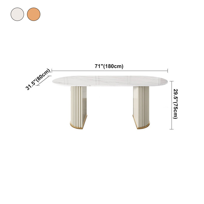 Contemporary Freeform Dining Table Sintered Stone Table with Double Pedestal Base Clearhalo ' dining_table' 'Dining Tables & Seating' 'Dining Tables' 'furn' 'furn_dining_table' 'Furniture' 'furniture_dining_table' 'Kitchen & Dining Furniture' 'kitchen&dining_furn' 'kitchen' 'kitchen_dining_table' 4523075