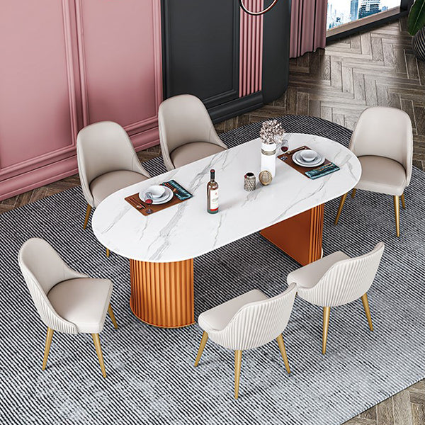Oval Stone Dining Room Collection Traditional Luxury Home Furniture for Indoor Orange 70.9"L x 31.5"W x 29.5"H Without Chairs Clearhalo ' dining_table' 'Dining Tables & Seating' 'Dining Tables' 'furn' 'furn_dining_table' 'Furniture' 'furniture_dining_table' 'Kitchen & Dining Furniture' 'kitchen&dining_furn' 'kitchen' 'kitchen_dining_table' 4523077