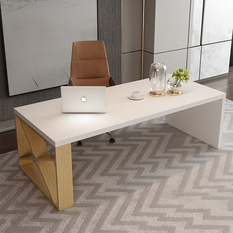 Modern Pine Wood Table for Restaurant Rectangle White Table with Double Pedestal Base 70.9"L x 27.6"W x 29.5"H Without Chairs Clearhalo ' dining_table' 'Dining Tables & Seating' 'Dining Tables' 'furn' 'furn_dining_table' 'Furniture' 'furniture_dining_table' 'Kitchen & Dining Furniture' 'kitchen&dining_furn' 'kitchen' 'kitchen_dining_table' 4523097