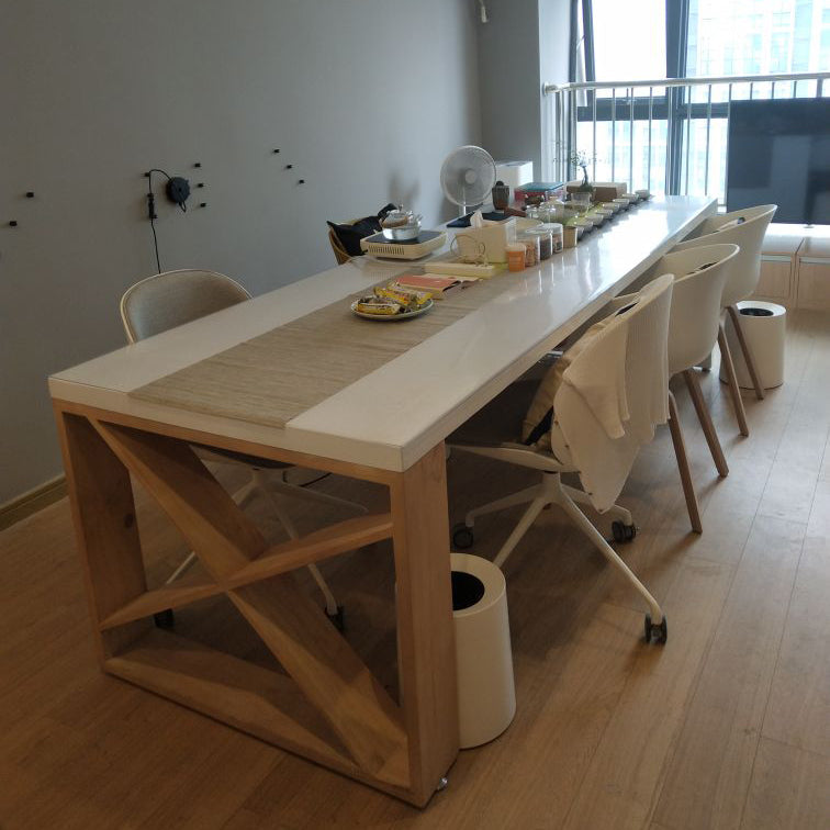 Modern Pine Wood Table for Restaurant Rectangle White Table with Double Pedestal Base Clearhalo ' dining_table' 'Dining Tables & Seating' 'Dining Tables' 'furn' 'furn_dining_table' 'Furniture' 'furniture_dining_table' 'Kitchen & Dining Furniture' 'kitchen&dining_furn' 'kitchen' 'kitchen_dining_table' 4523104