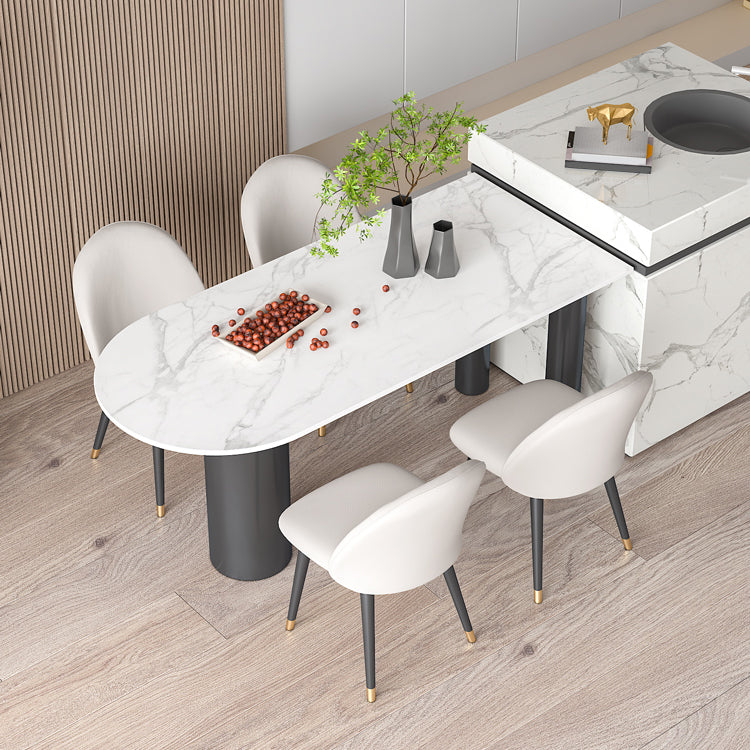 Metal Contemporary Free Form Dining Table Sintered Stone Table with Black Legs Gloss White 55.1"L x 31.5"W x 29.5"H Without Chairs Clearhalo ' dining_table' 'Dining Tables & Seating' 'Dining Tables' 'furn' 'furn_dining_table' 'Furniture' 'furniture_dining_table' 'Kitchen & Dining Furniture' 'kitchen&dining_furn' 'kitchen' 'kitchen_dining_table' 4523113