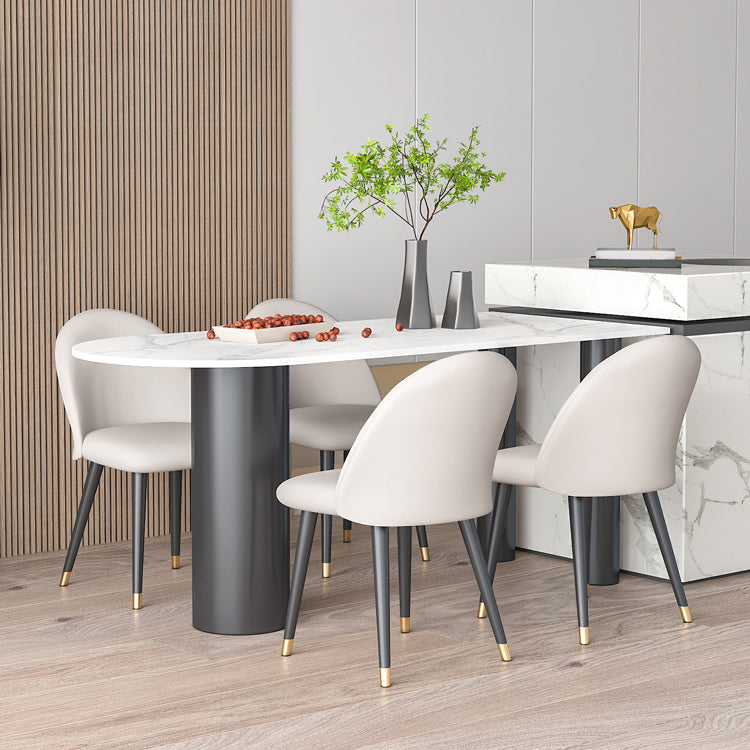 Metal Contemporary Free Form Dining Table Sintered Stone Table with Black Legs Gloss White 47.2"L x 23.6"W x 29.5"H Without Chairs Clearhalo ' dining_table' 'Dining Tables & Seating' 'Dining Tables' 'furn' 'furn_dining_table' 'Furniture' 'furniture_dining_table' 'Kitchen & Dining Furniture' 'kitchen&dining_furn' 'kitchen' 'kitchen_dining_table' 4523114