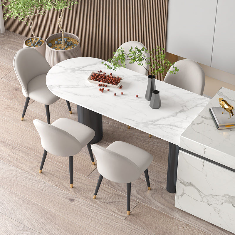 Metal Contemporary Free Form Dining Table Sintered Stone Table with Black Legs Gloss White 63"L x 31.5"W x 29.5"H Without Chairs Clearhalo ' dining_table' 'Dining Tables & Seating' 'Dining Tables' 'furn' 'furn_dining_table' 'Furniture' 'furniture_dining_table' 'Kitchen & Dining Furniture' 'kitchen&dining_furn' 'kitchen' 'kitchen_dining_table' 4523115