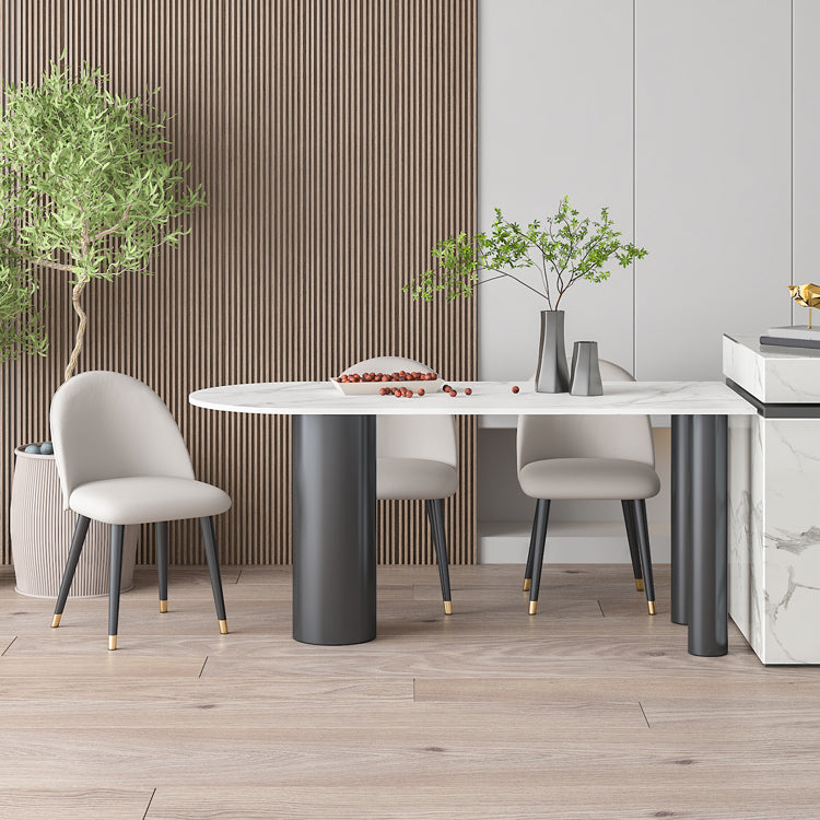 Metal Contemporary Free Form Dining Table Sintered Stone Table with Black Legs White 63"L x 31.5"W x 29.5"H Without Chairs Clearhalo ' dining_table' 'Dining Tables & Seating' 'Dining Tables' 'furn' 'furn_dining_table' 'Furniture' 'furniture_dining_table' 'Kitchen & Dining Furniture' 'kitchen&dining_furn' 'kitchen' 'kitchen_dining_table' 4523116