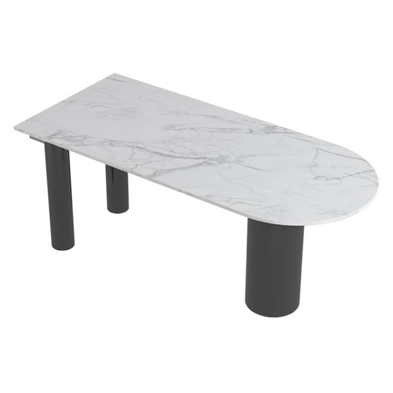 Metal Contemporary Free Form Dining Table Sintered Stone Table with Black Legs White Without Chairs Clearhalo ' dining_table' 'Dining Tables & Seating' 'Dining Tables' 'furn' 'furn_dining_table' 'Furniture' 'furniture_dining_table' 'Kitchen & Dining Furniture' 'kitchen&dining_furn' 'kitchen' 'kitchen_dining_table' 4523120
