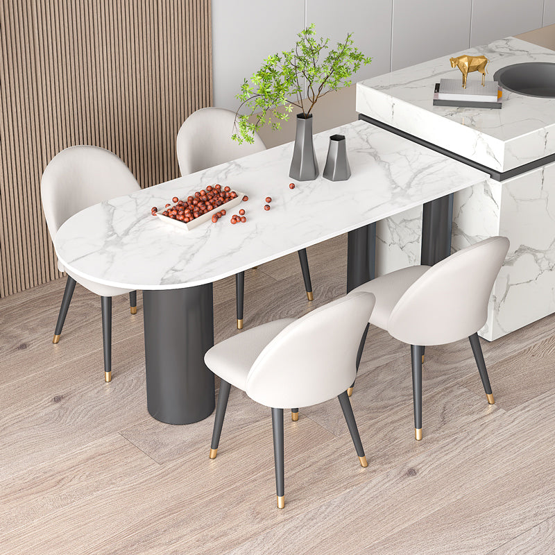 Metal Contemporary Free Form Dining Table Sintered Stone Table with Black Legs Clearhalo ' dining_table' 'Dining Tables & Seating' 'Dining Tables' 'furn' 'furn_dining_table' 'Furniture' 'furniture_dining_table' 'Kitchen & Dining Furniture' 'kitchen&dining_furn' 'kitchen' 'kitchen_dining_table' 4523122