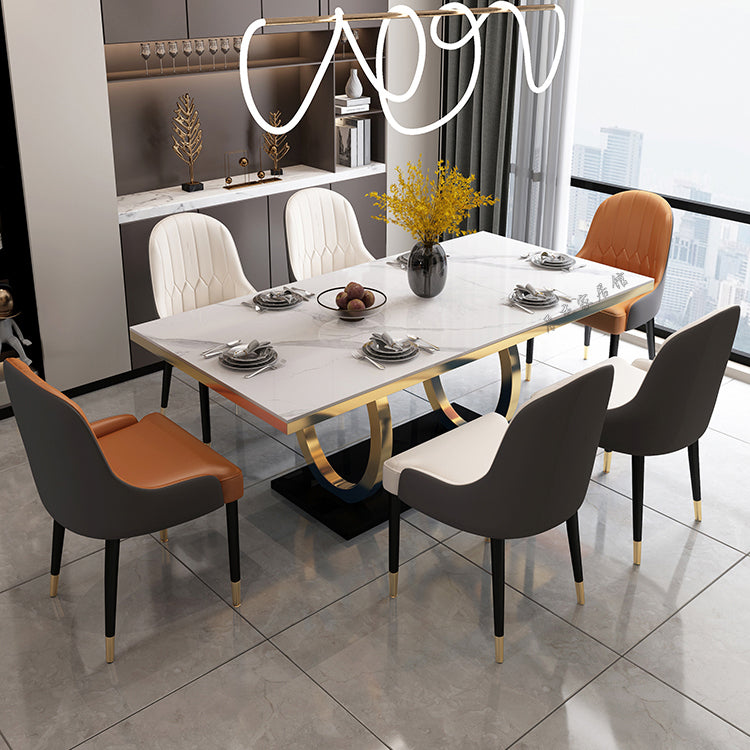 Traditional Luxury Rectangle Dining Table Stone Dinner Table with Trestle Base White 63"L x 35.4"W x 29.5"H Without Chairs Clearhalo ' dining_table' 'Dining Tables & Seating' 'Dining Tables' 'furn' 'furn_dining_table' 'Furniture' 'furniture_dining_table' 'Kitchen & Dining Furniture' 'kitchen&dining_furn' 'kitchen' 'kitchen_dining_table' 4523128